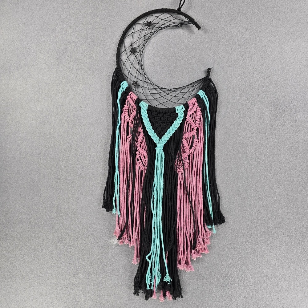 Dream Catcher Crescent Moon - Large 9 inch Hoop - Black, Pink, And Blue